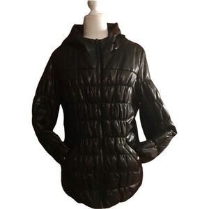 Black Puffer Coat With Hood Like New Size Large
